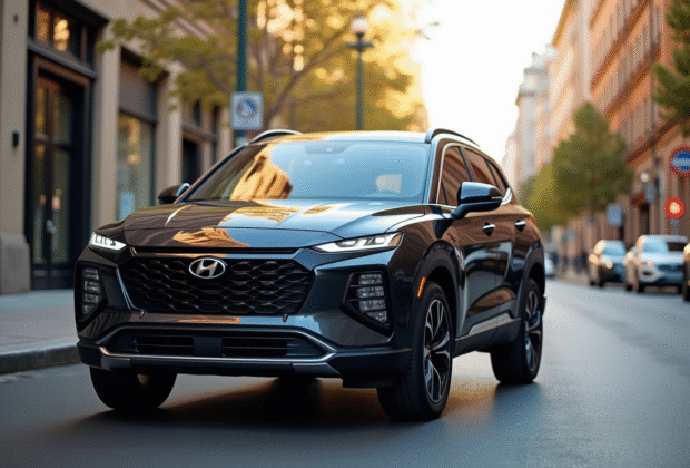 SUV hybride moderne stationne en ville en plein jour
