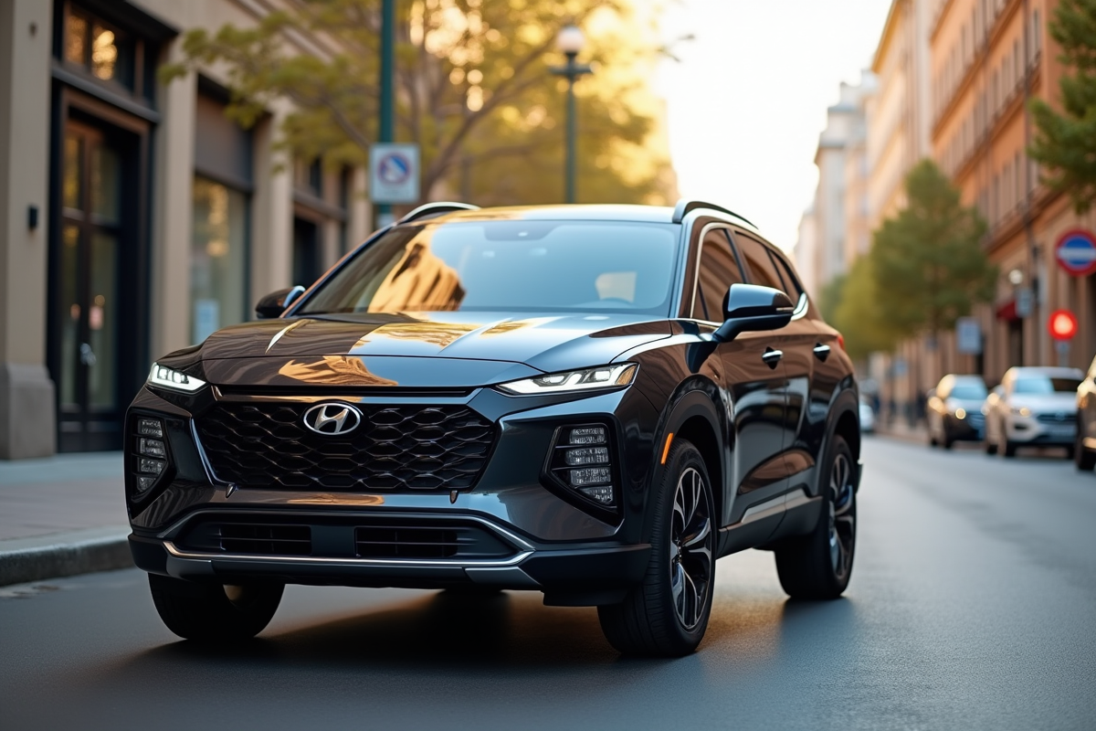 SUV hybride moderne stationne en ville en plein jour