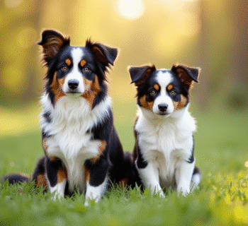 Australian Shepherd et mini Australian Shepherd en extérieur