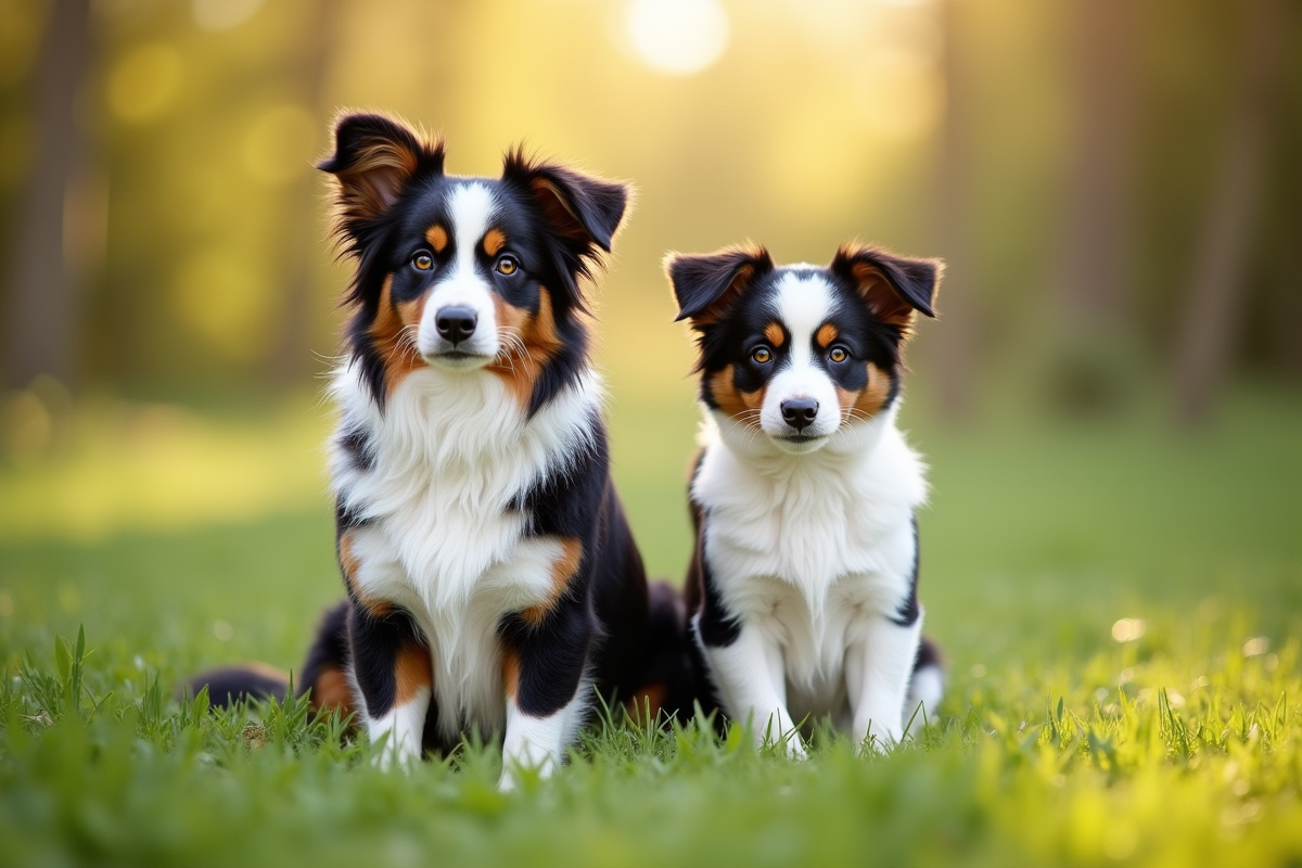 Australian Shepherd et mini Australian Shepherd en extérieur