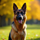 Chien berger allemand assis dans un parc ensoleille