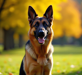 Chien berger allemand assis dans un parc ensoleille
