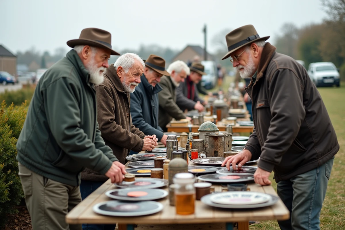 Groupe de personnes âgées examinant des objets anciens