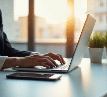 Bureau moderne à Toulouse avec ordinateur portable et smartphone