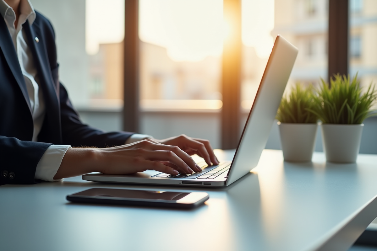 Bureau moderne à Toulouse avec ordinateur portable et smartphone