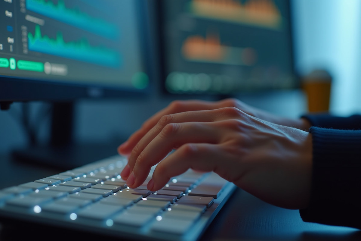 Mains tapant sur un clavier avec un portail universitaire à l