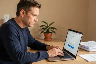 Homme créant un accès sécurisé sur Govioz depuis son bureau à domicile
