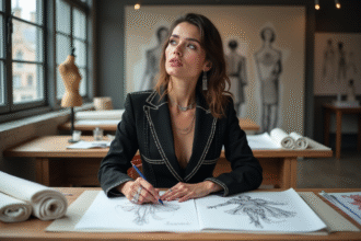 Femme créative en tailleur dans un atelier de mode