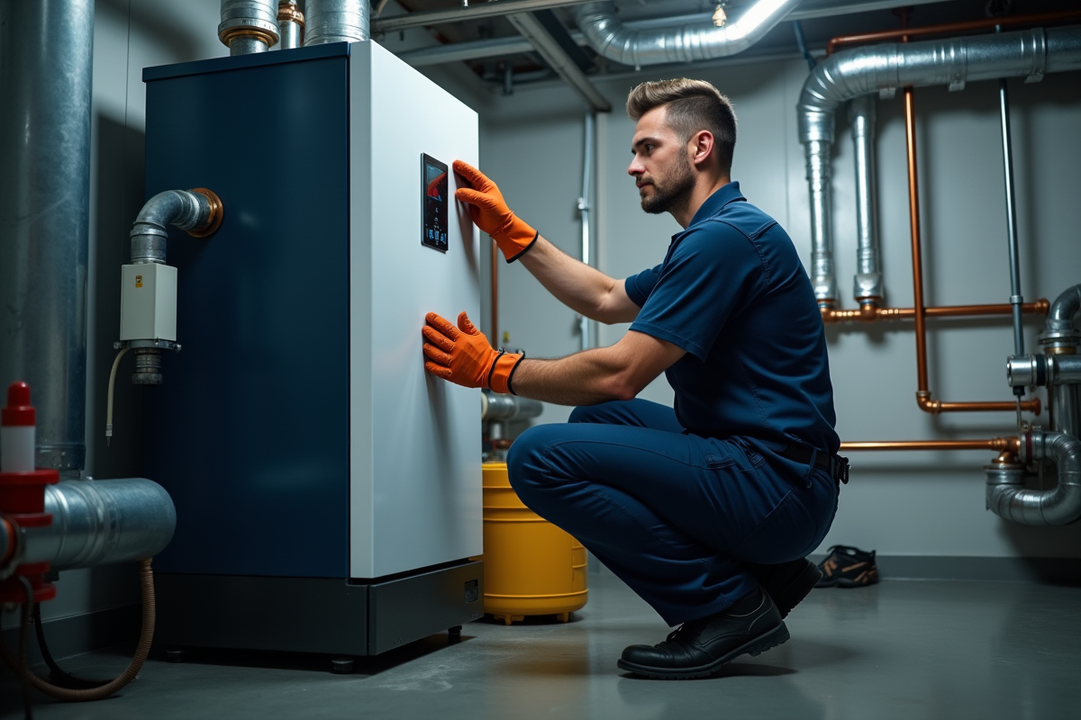 Technicien en maintenance sur une chaudiere gaz