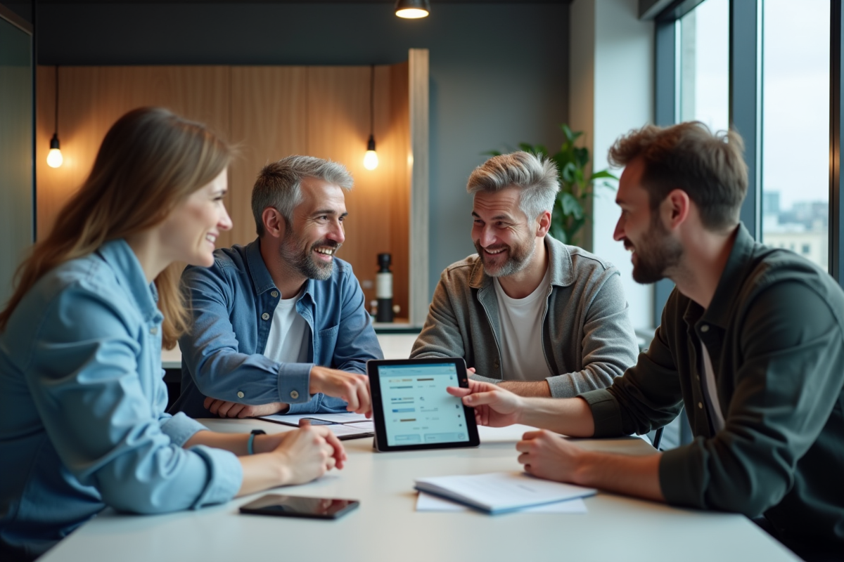 Groupe de collègues discutant autour d