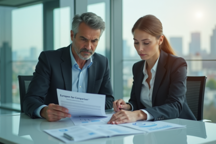 Femme d affaires examinant documents fiscaux en bureau moderne