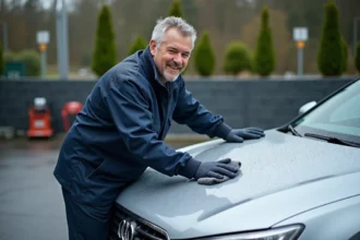 Traitement téflon appliqué sur une carrosserie automobile brillante