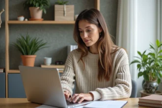 Bureau organisé pour le travail à domicile avec matériel de bureau