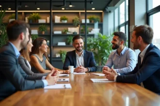 Réseau d'entrepreneurs échangeant des idées lors d'une conférence