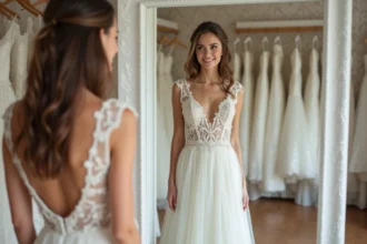 Robe de mariée élégante mettant en valeur la silhouette féminine