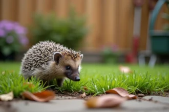 Hérisson explorant un jardin verdoyant et fleuri