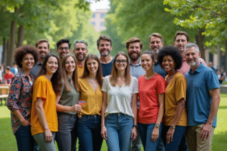 Groupe divers d'adultes unis dans un parc en plein air