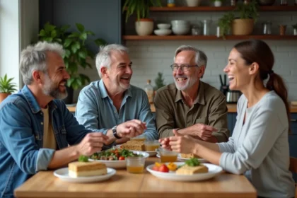 Famille diverse partageant un repas convivial à la maison