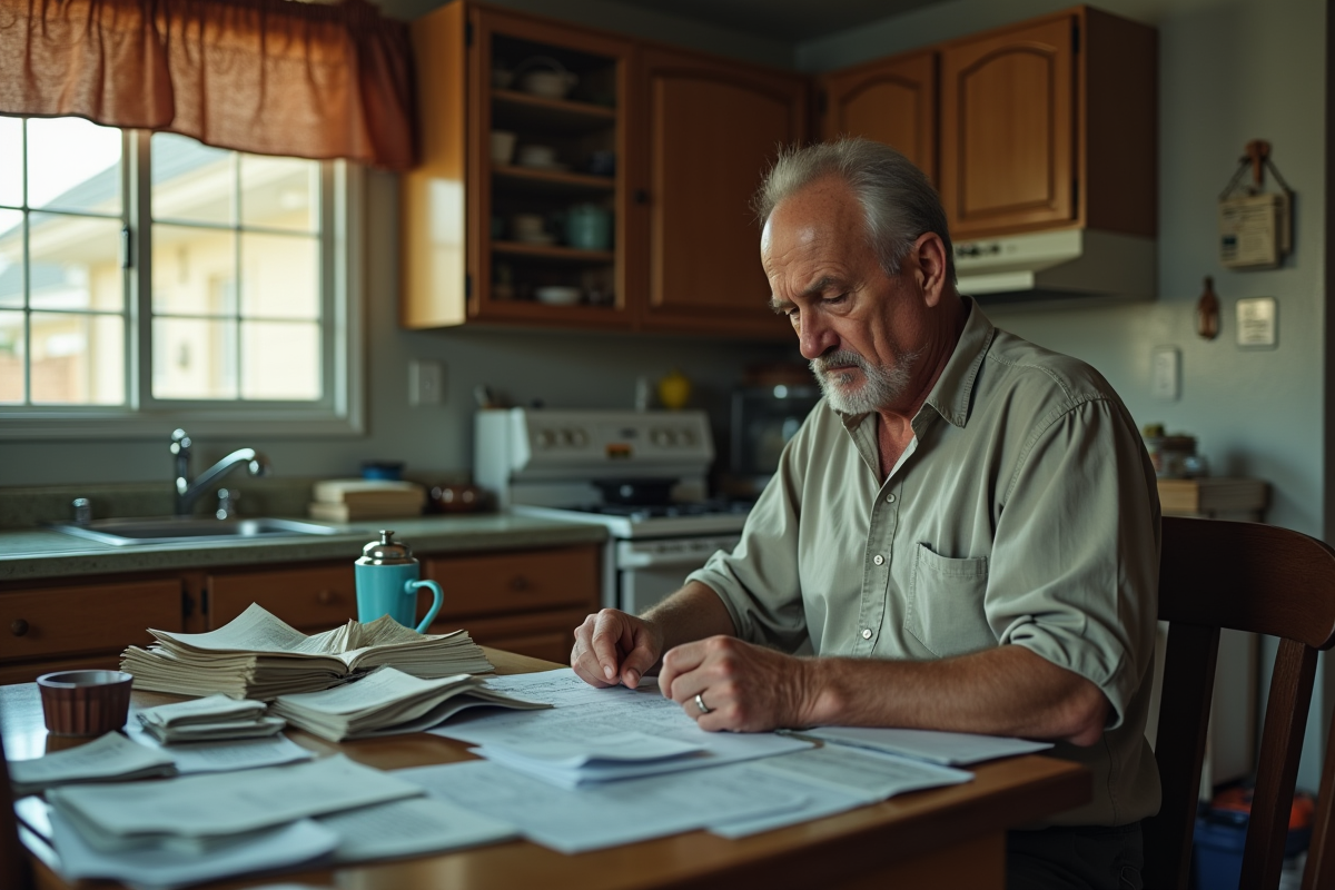 Homme d'âge moyen inquiet devant ses factures impayées