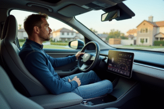 Homme détendu dans une voiture électrique moderne