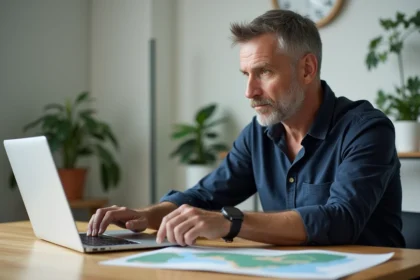 Homme d'âge moyen vérifiant l'heure sur sa montre dans un espace de travail