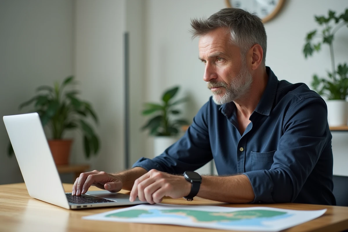 Homme d'âge moyen vérifiant l'heure sur sa montre dans un espace de travail