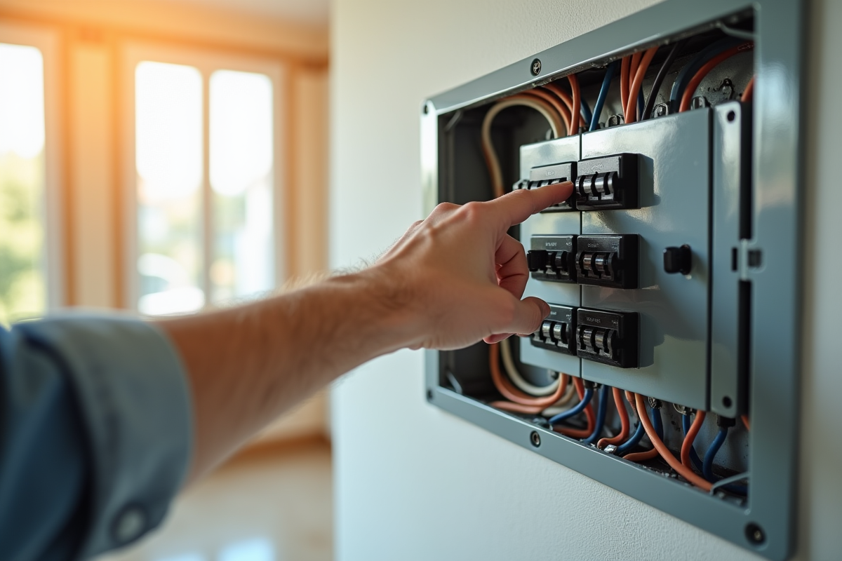 Mur intérieur avec panneau électrique expliqué par une personne