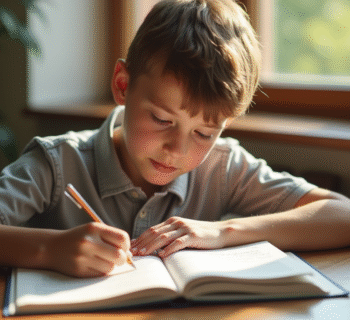 Jeune étudiant étudiant la grammaire française au soleil
