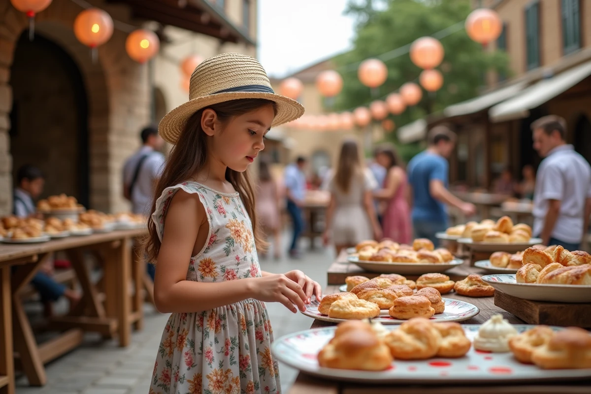 Jeune fille choisissant des pâtisseries lors du marché du festival