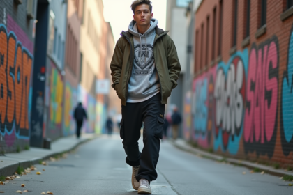 Jeune homme stylé en mode urbaine dans la rue colorée