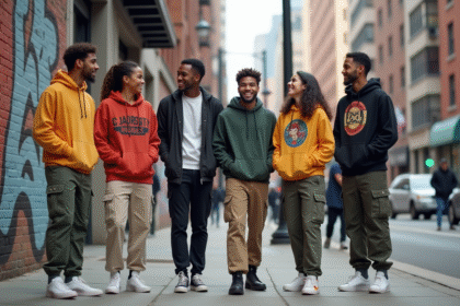 Groupe de jeunes adultes en streetwear dans une rue urbaine