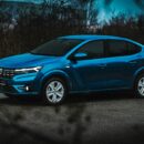 Une voiture bleue garée dans un parking