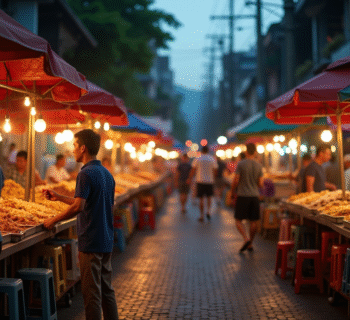 Marché de nuit animé en Thaïlande avec vendeurs de street food