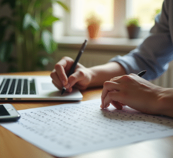 Personne résolvant un mot croisé sur un bureau lumineux