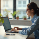 Personne utilisant un ordinateur lumineux pour l'education