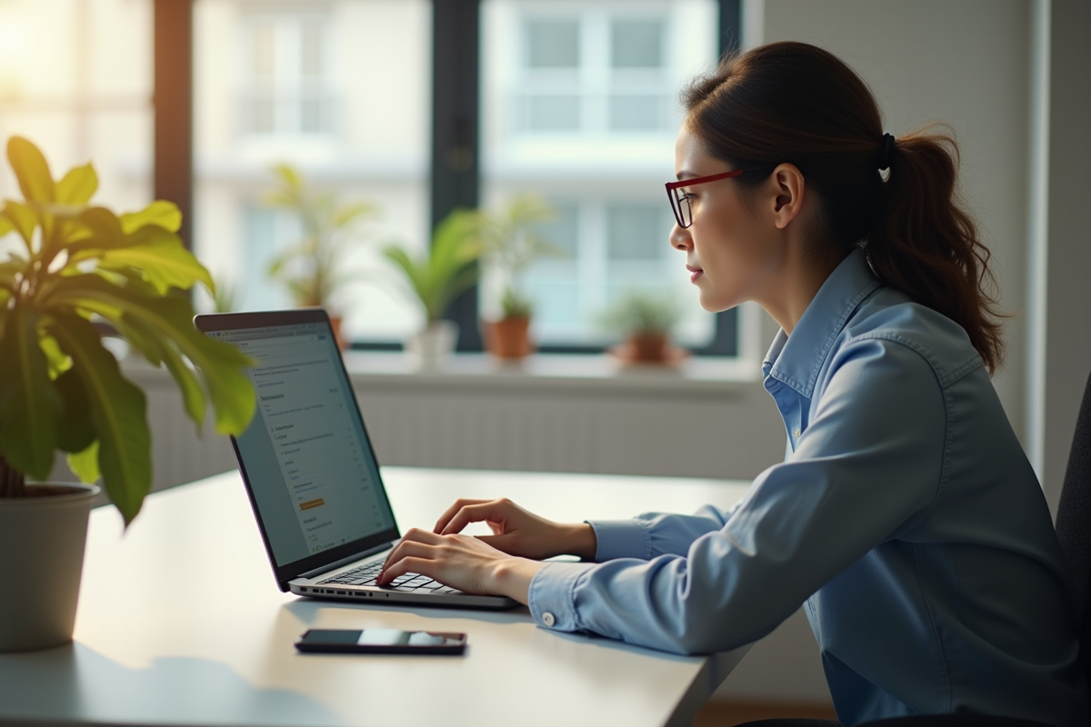 Personne utilisant un ordinateur lumineux pour l'education