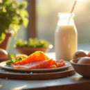 Petit déjeuner sain avec saumon et œufs lumineux