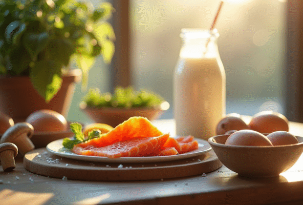 Petit déjeuner sain avec saumon et œufs lumineux