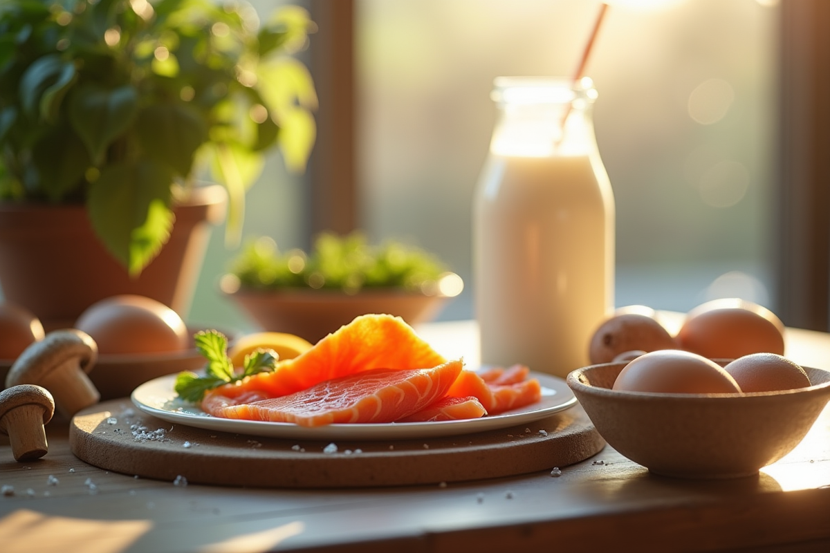 Petit déjeuner sain avec saumon et œufs lumineux