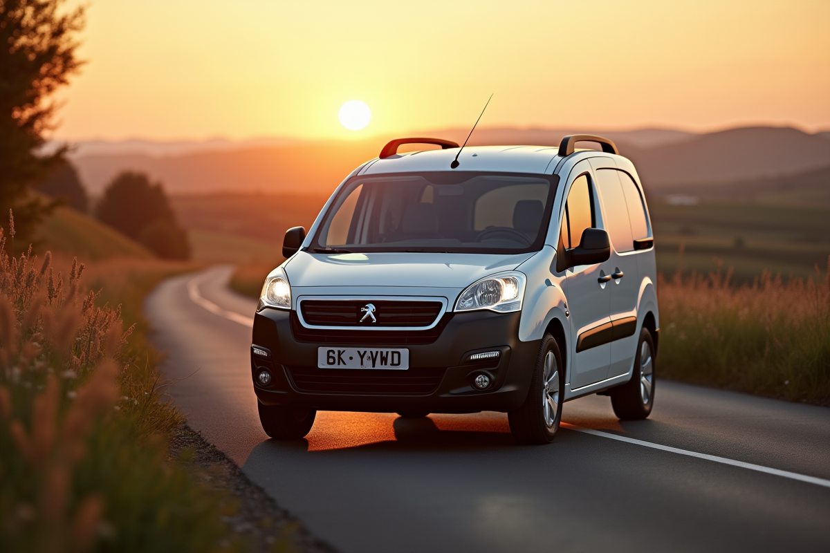 Peugeot Partner Tepee en campagne au coucher du soleil