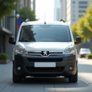 Voiture Peugeot Partner Tepee en ville en journée en gros plan