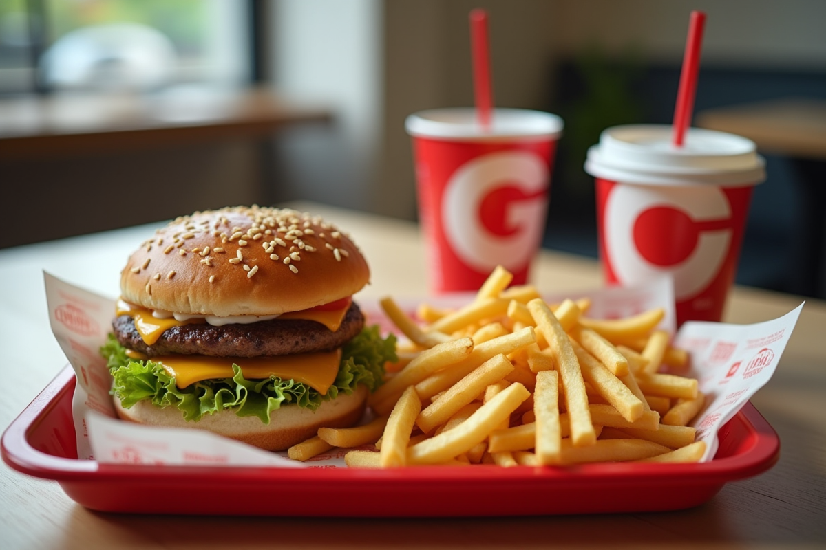 Plateau de fast food avec burger et frites