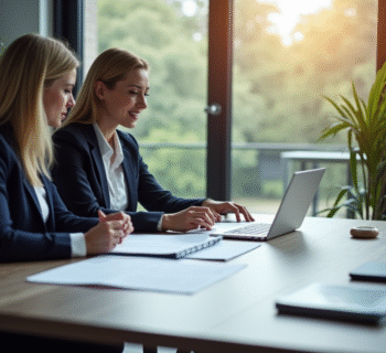 Deux professionnels d'affaires examinant des documents juridiques