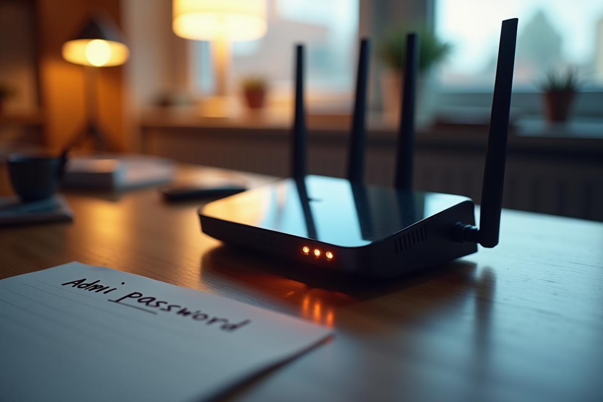Zoom sur un routeur WiFi élégant avec note d