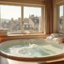 Salle de spa privée à Paris avec jacuzzi et vue sur les toits