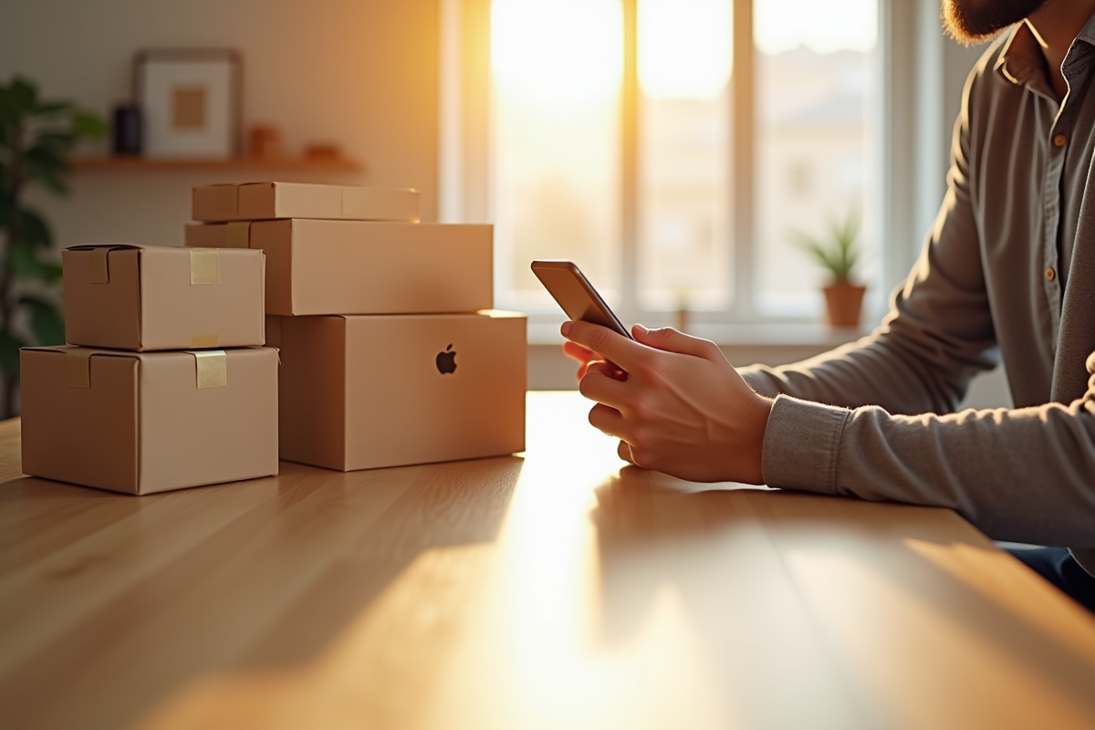 Personne utilisant un smartphone pour suivre des colis