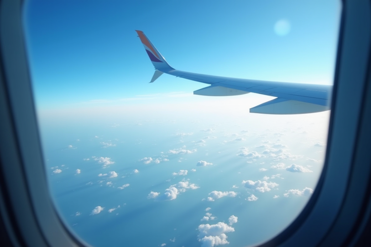 Vue depuis un siège fenêtre montrant l aile de l avion au-dessus de l ocea